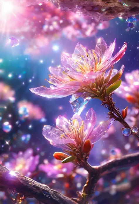 crystal spring blossom,
fantasy, milky way, transparent, 
sparkling, sparkling, wonderful, colorful, 
magical pictures, dramatic...