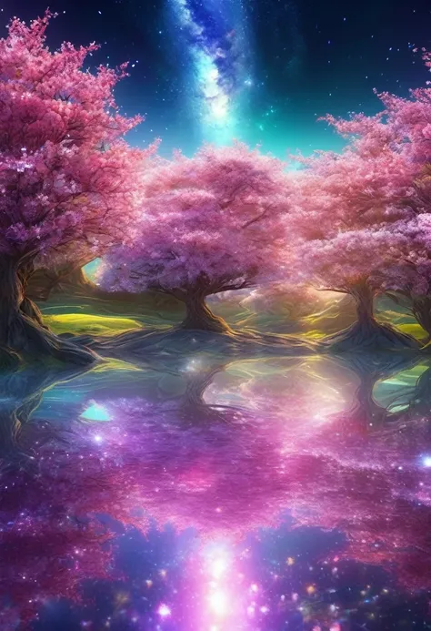 crystal spring blossom,
fantasy, milky way, transparent, 
sparkling, sparkling, wonderful, colorful, 
magical pictures, dramatic...