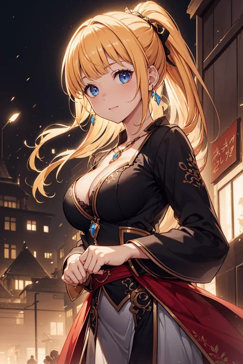 ((Top Quality)), ((Masterpiece)), (Detail), 8K, high resolution, Perfect Face, Fine Eyes, Depth of Field, Special Shading, cinematic lighting, (Dutch angle), photorealistic BREAK (1 Beautiful girl), medium breasts, blonde hair, ((long hair, ponytail, blunt...