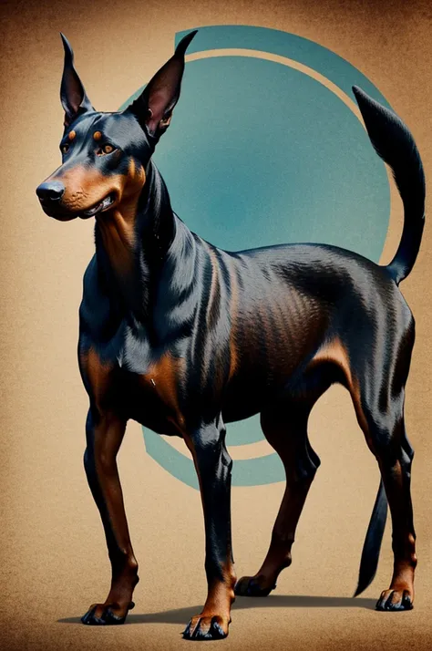 Generate an image of a Doberman dog with a mythological style 