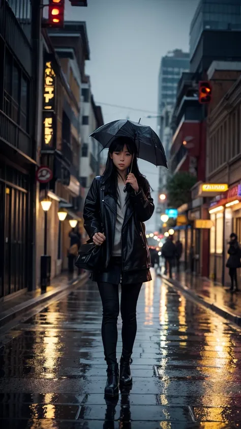 City of night　Rain falling on the sidewalk