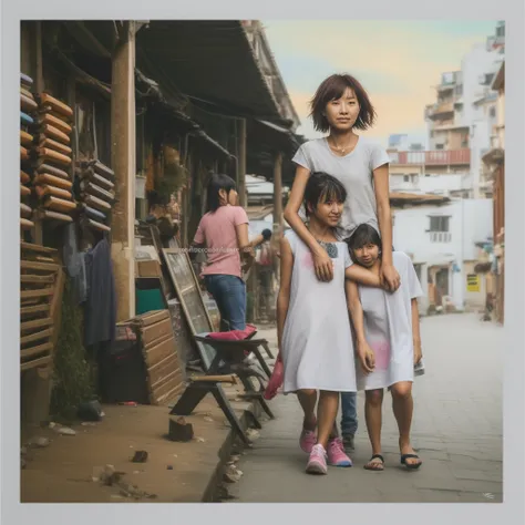 trespassing of village shot, and holding the singapore stars, rundown street in stina town, with vendors selling traditional ros...