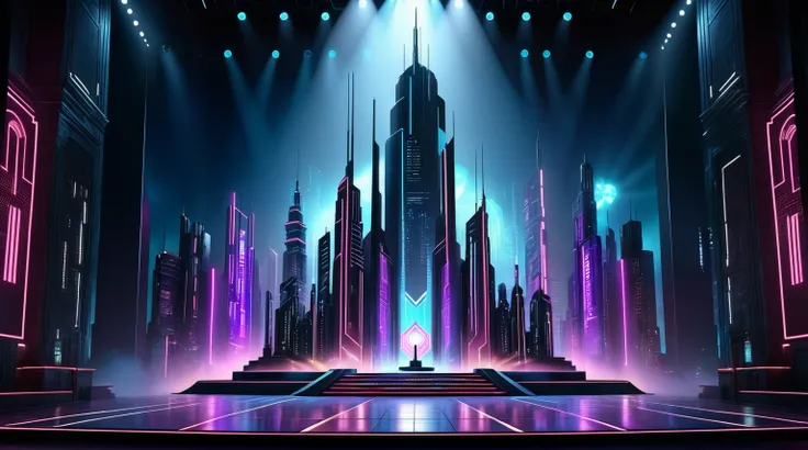 cyberpunk，there is a tall building，there are a lot of lights on it, the back of the scene design element, depicted as a 3 d rend...