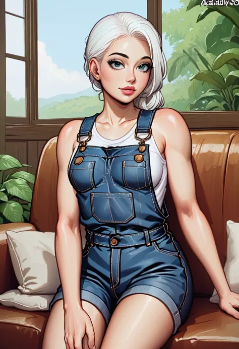 +masterpiece, best quality, super detailed, a , beautiful face, rich details, (long white hair), perfect face, overalls, sitting...