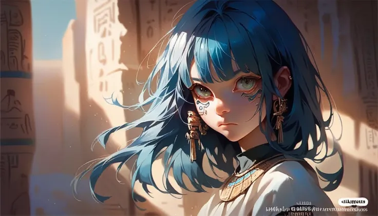 1girl，Artist Name，Egyptian cat，Blue Hair，skin，Keep your mouth shut，Wear，whole body，solo，Standing，Cat&#39;s Tail，埃及Catwoman神, bet, Wearing golden cat armor, Catwoman, Egyptian God, Neferibido, anime Catwoman, Hieroglyphics, Hieroglyphicsics, Pharaoh, Catwom...