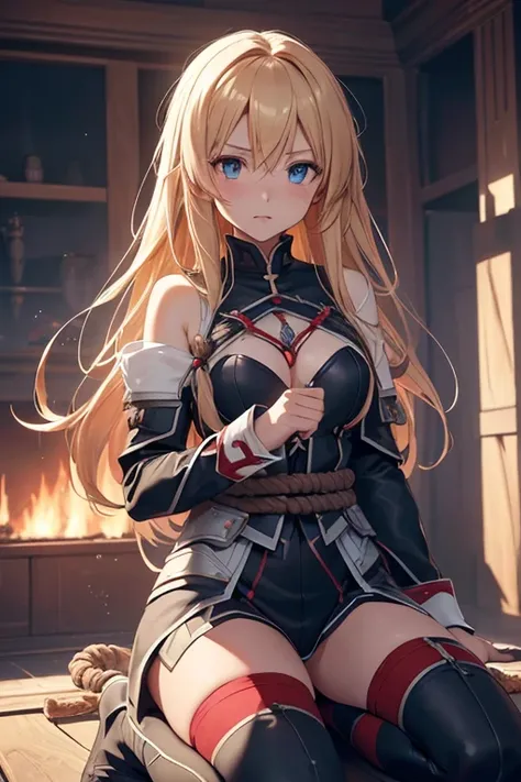 A captivating wallpaper of As Yuuki, Sword Art Online Heroine, Carefully crafted. (Highest quality, High resolution: 3000x3000 pixels)

As Yuuki, Virtual Reality Suit, Long straight blonde hair with bangs, Anguished Blue Eyes, Her plump lips are writhing i...