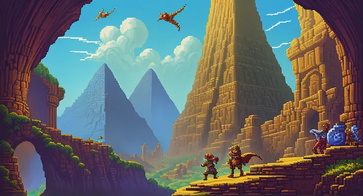 Background world Fantasy Pixel Art,  Pixel Art, Retro Gaming, Ink Art,  Adventure and Dungeons, Sphinx