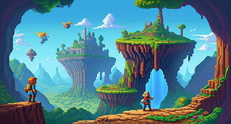 Background world Fantasy Pixel Art,  Pixel Art, Retro Gaming,  Adventure and Dungeons，Sky，Earth，No characters，Portal