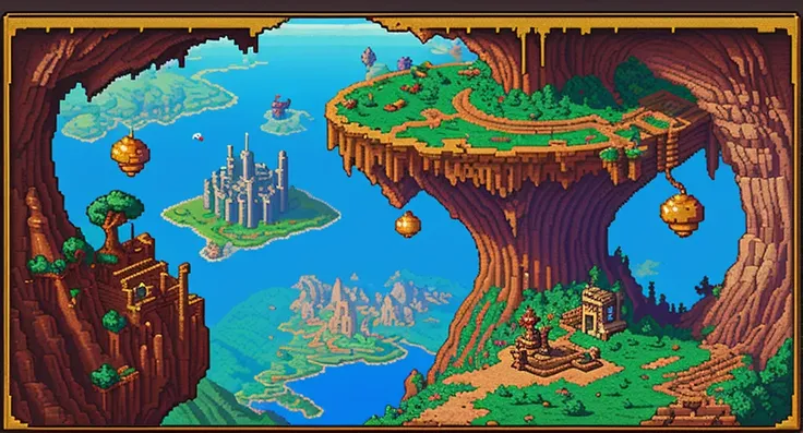 Background world Fantasy Pixel Art,  Pixel Art, Retro Gaming,  Adventure and Dungeons，Sky，Earth