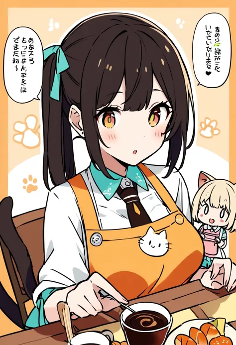 An illustration、Cat Cafe、Cute clerk、apron