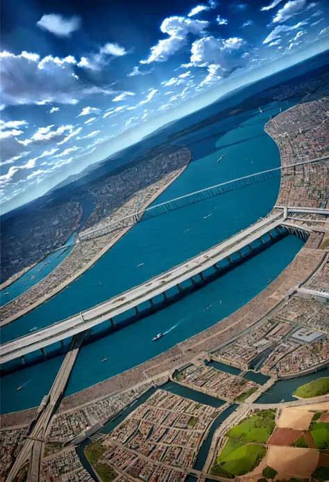 a breathtaking aerial view of the iconic mumbai sea link bridge,dramatic lighting,dramatic angle,cinematic composition,helicopte...