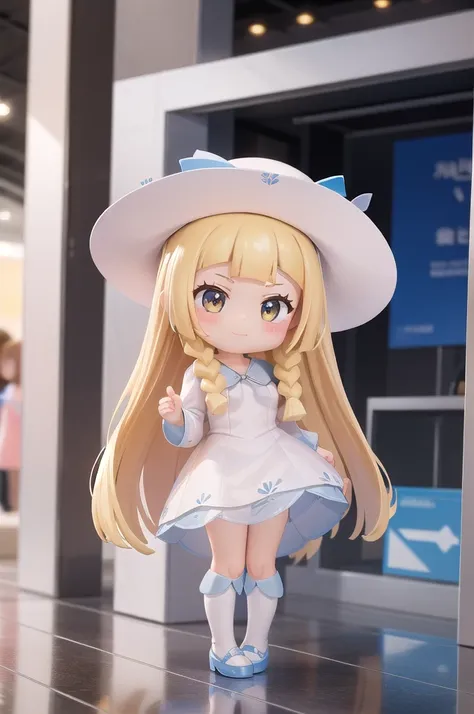 masterpiece, highest quality,super detailed, one girl, .nendoroid,smile, lillie, big hat, white hat, indoor, braid, study, full ...