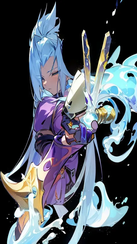 アニメ, a girl with long hair and a purple shirt is holding a blue object, rimuru storm, This character has cryokinesis, tensei shitara slime datta ken, a sorceress casting a ice ball, ice spell, reincarnated as a slime, with ice powers, profile shot of rimur...