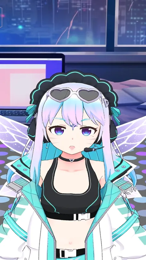 anime girl with blue hair and glasses in front of a computer, live2d virtual youtuber model, mikudayo, hololive, e - girl, e-girl, anime moe artstyle, azur lane style, stylized anime, my dress up darling anime, anime styled 3d, from the azur lane videogame...