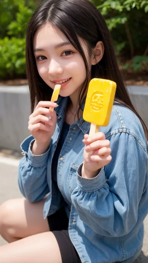 high school girl、Girl eating popsicle、
smile