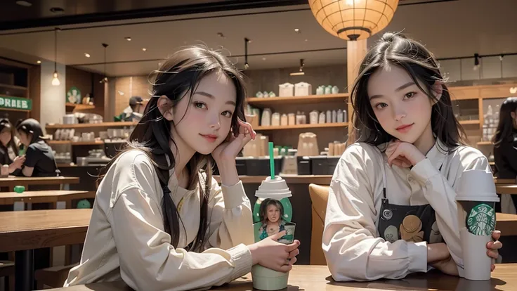 8K、RAW Photos、Highest quality、Super detailed、Super Resolution、Ultra HD、8K壁紙、Amazing details
(((Inside the Starbucks store)))、Woman sitting at a table by the window、16-year-old girl、((((Girls&#39; High School Uniforms))))、(((Eat cake、Drink coffee、smile)))Em...