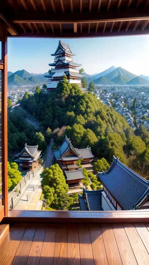 Mountain view from the window, Japanese temples, ancient Japanese architecture, Japan travel aesthetic, Japan sightseeing, kyoto Japan setting, himeji rivendell garden of eden, Japan travel and tourism, Japan, Japanese architecture, Japan travel and advent...