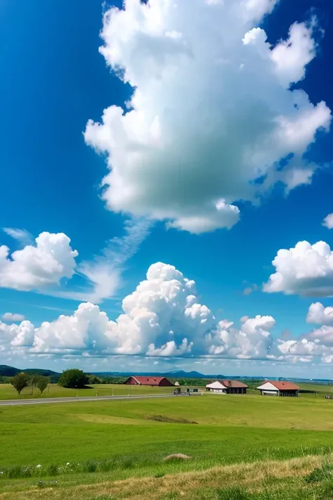 Blue sky with clouds like soft serve ice cream
