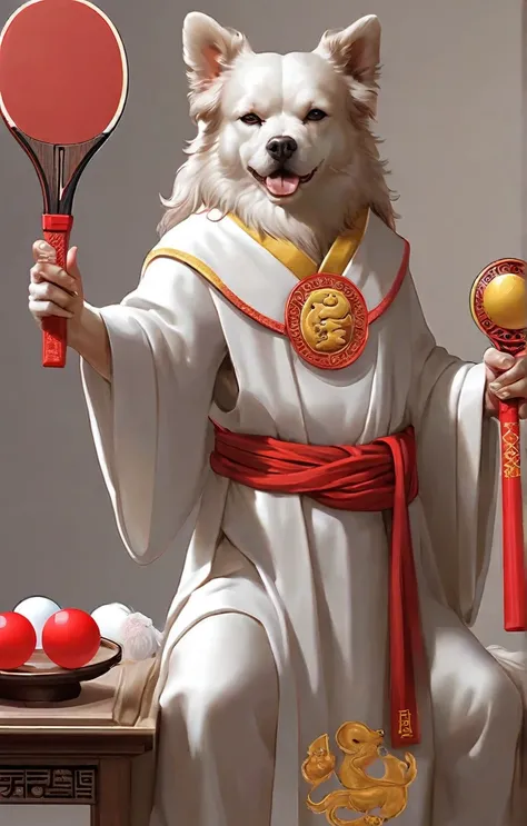 Dog god holding a table tennis racket,
12 zodiac signs