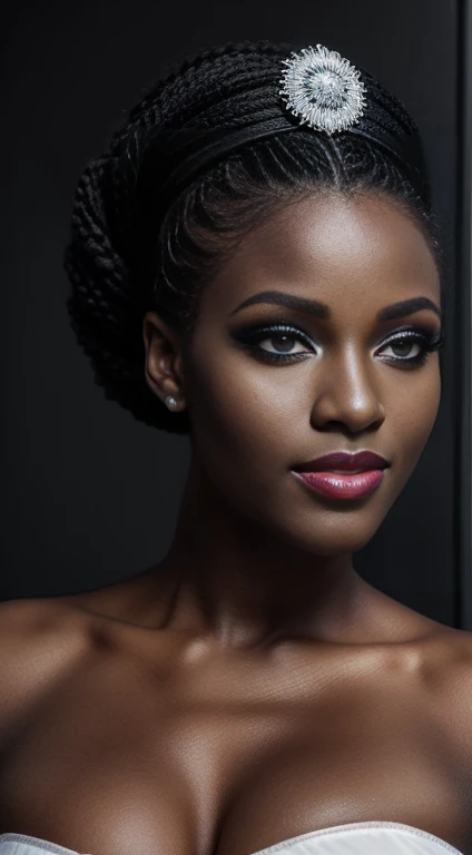 create stunningly gorgeous and beautiful african goddess images, long and beautiful eyelashes, ブラックeyeliner, professional studio...