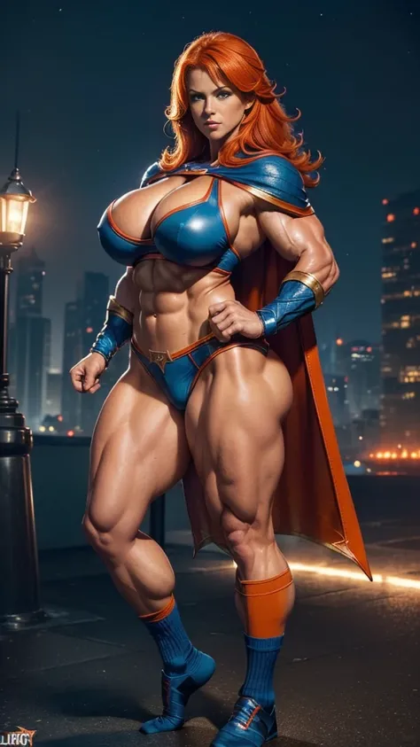 (Busty muscular brute cute Lorah, huge strong biceps volume, huge firm breasts volume, enormous tits volume, strong tonned exposed abs, muscular strong legs, bodybuilder muscles bursting in strength, exposed abs skin, tight superheroine leather blue underw...