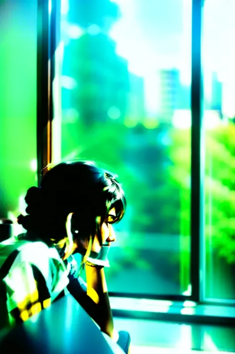 imagine prompt: Realistic, personality: Aditi sitting alone by the window, looking out at the scenery lost in thoughts. Arijit full of energy bouncing around chatting with friends., unreal engine, hyper real --q 2 --v 5.2 --ar 16:9
