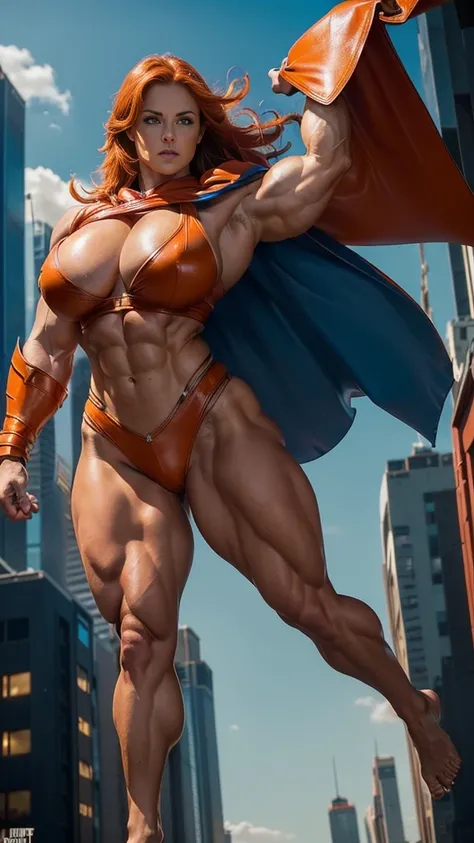 (Busty muscular brute cute Lorah, huge strong biceps volume, huge firm breasts volume, enormous tits volume, strong tonned exposed abs, muscular strong legs, bodybuilder muscles bursting in strength, exposed abs skin, tight superheroine leather blue underw...