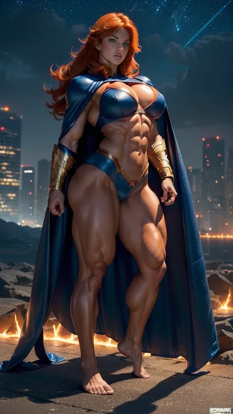 (Busty muscular brute cute Lorah, huge strong biceps volume, huge firm breasts volume, enormous tits volume, strong tonned exposed abs, muscular strong legs, bodybuilder muscles bursting in strength, exposed abs skin, tight superheroine leather blue underw...