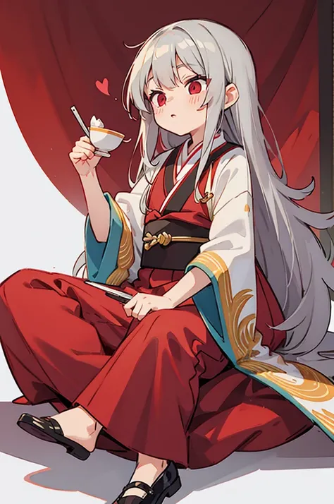 gray hair, red eyes, long hair,  , Balaur , Oriental style clothes