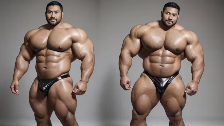 There is only one handsome Asian actor in the photo，35 years old，High target, Fitness，short hair, O-Shaped Beard，Perfect body, Dark skin color，Radiant Skin，Smooth skin，Muscle bulge, muscular, Very large pectoral muscles，Very sexy abdominal muscles，Very wel...