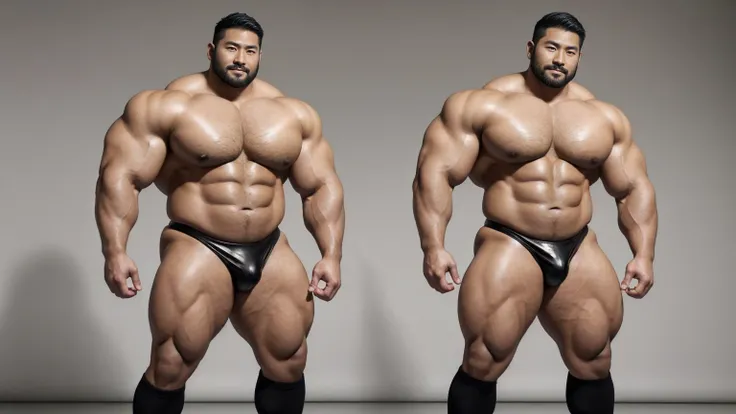 There is only one handsome Asian actor in the photo，35 years old，High target, Fitness，short hair, O-Shaped Beard，Perfect body, Dark skin color，Radiant Skin，Smooth skin，Muscle bulge, muscular, Very large pectoral muscles，Very sexy abdominal muscles，Very wel...