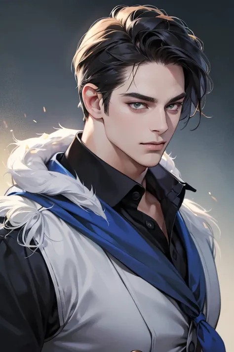 (best quality,4k,8k,highres,masterpiece:1.2),ultra-detailed,(realistic,photorealistic,photo-realistic:1.37),30 year old man,3 day beard,handsome anime,portraits,strong,masculine,dark hair,sharp jawline,mesmerizing eyes,perfectly styled hair,cool anime outf...