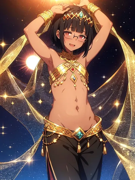 masterpiece, best quality, ultra-detailed, illustration, an extremely delicate and beautiful, perfect anatomy, perfect hands,beautiful detailed glow light particles,HDR,lens flare,Light refraction, (1 boy solo:1.4),(dark skin:1.7),, ,(flat chest),,(harem p...