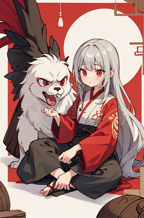 gray hair, red eyes, long hair,  , Balaur , Oriental style clothes