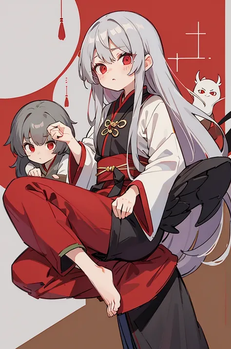 gray hair, red eyes, long hair,  , Balaur , Oriental style clothes