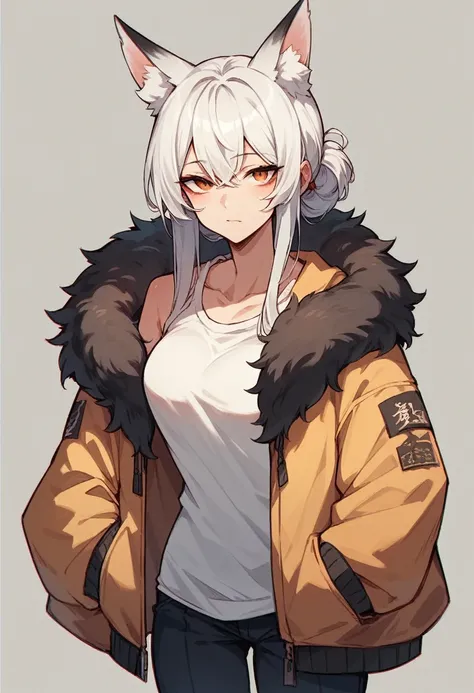 NSFW,Japanese older sister,White Hair,Fox ears,Fluffy jacket