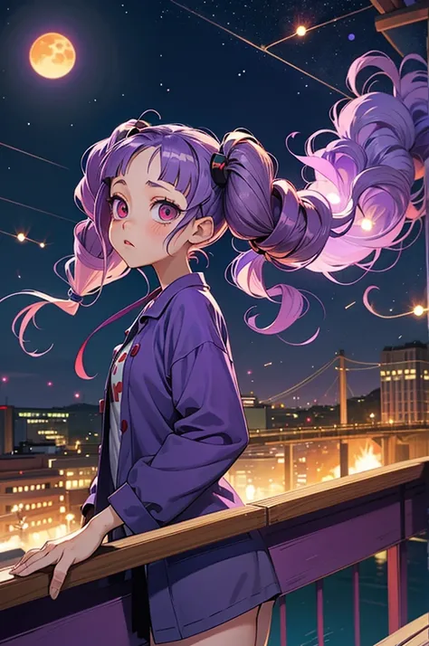 work of art,best qualityer, 1 girl,firefliestwintails cute anime girl red eye purple hair red eyes twintails anime girlLittle girl with purple hair big eyes round eyes red eyes twintails anime girl embarrassed curly hair purple hair bridge night girl on a ...