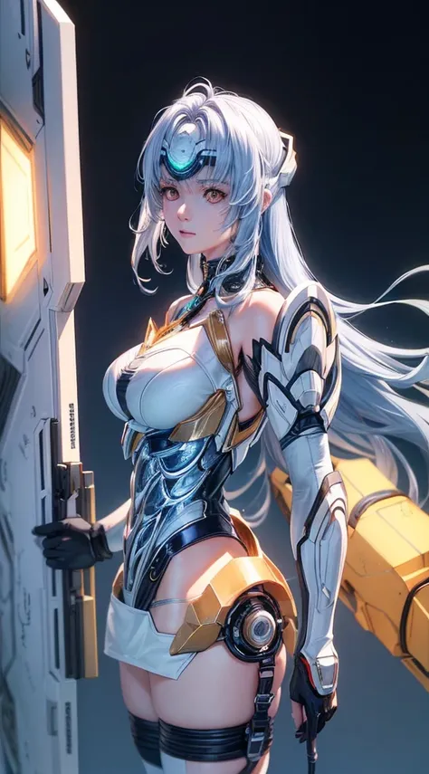 top-quality、​masterpiece、超A high resolution、(Photorealsitic:1.4)、女の子1人、Light blue hair、Straight hair, shiny and clean hair、White shiny skin、Sexy Cyberpunk Girl、((super realistic details))、Shadow、octan render、ultrasharp、hyperdetailed face、Fiberglass、Luminou...