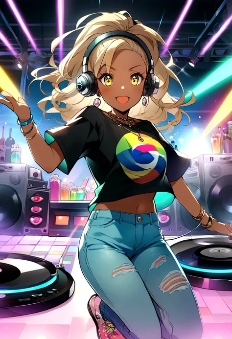 Colorful colors　Jumping happily　gender: Female Age: 18～25 years old Clothes: Dressed like a DJ (T-Shirts、jeans、Caps etc.) Hairstyle: Free Hair Color: Eye color: Freedom Skin Color: Freedom Accessories: necklace、Earrings、bracelets, etc. (option) headphone: ...