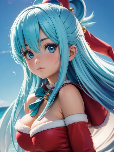 ((top quality)), ((masterpiece)), (detailed santa mini skirt), perfect face, 1 girl, aqua konosuba