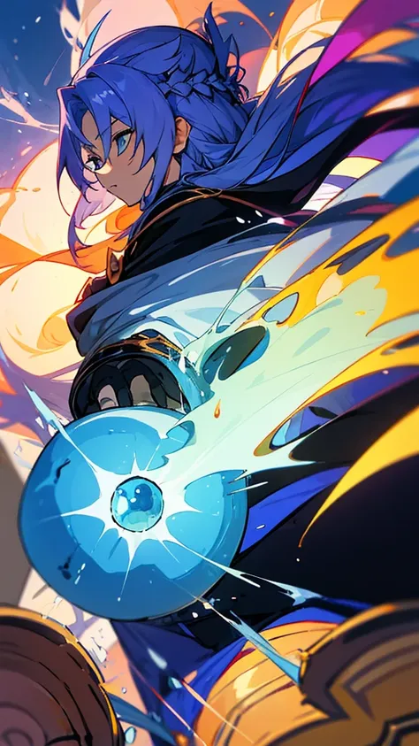 アニメ, a girl with long hair and a purple shirt is holding a blue object, rimuru storm, this character has cryokinesis, tensei shi...