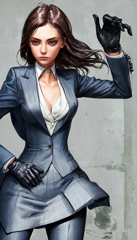 woman, fix the glove, suit