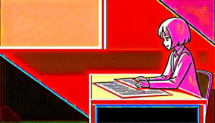 A tranquil, 1980s-style urban apartment designed for a YouTube Lofi music channel. The scene includes a cute, anime-style girl with a serene expression sitting at a desk, studying, viewed from the side. The apartment has modern furniture, large windows sho...