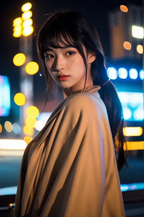 (Cinematic Aesthetic:1.4) Photo of a beautiful korean fashion model bokeh city night