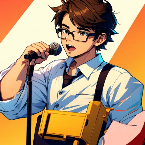 Generate an illustration of a young man wearing glasses A young man wearing glasses is singing