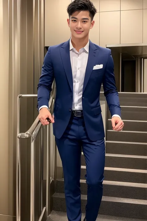 New employee, very handsome, 20 years old.、　（A really cool S-class guy in a suit.）、　เด็กชายJapanอายุ 20 ปี、　businessman、　Luxurious suit、　brown suit、　office、　Standing in a suitＳHandsome young man、　full body photo、　（ภาพถ่ายที่มีรายละเอียดhighของ CG Unity 8K）...