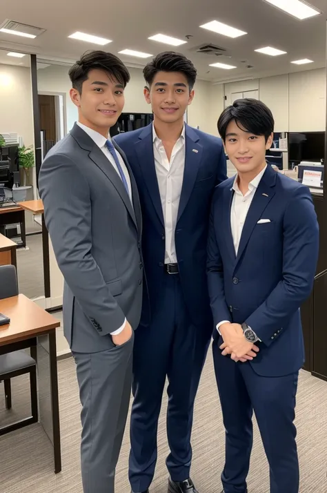 New employee, very handsome, 20 years old.、　（A really cool S-class guy in a suit.）、　เด็กชายJapanอายุ 20 ปี、　businessman、　Luxurious suit、　brown suit、　office、　Standing in a suitＳHandsome young man、　full body photo、　（ภาพถ่ายที่มีรายละเอียดhighของ CG Unity 8K）...