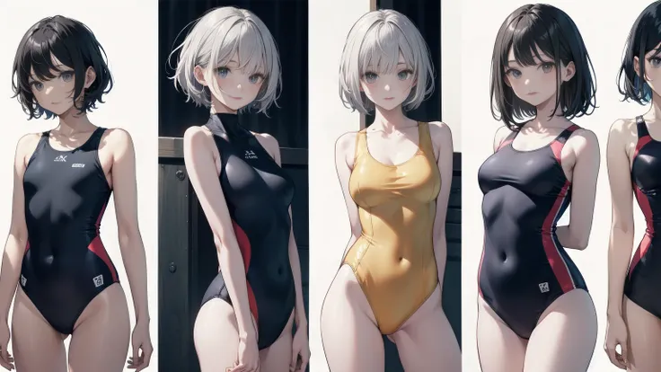 high quality、最high quality、Complete limbs、Ultra-high resolution、Full Finger、short hair、Gray Hair、Slender beauty、Wearing a yellow swimsuit