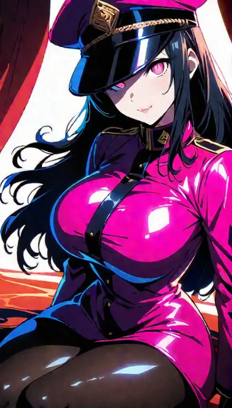 (highest quality:1.2,evil lady, anime artwork, Very detailed, High Detail, digital coloring, High Contrast, masterpiece:1.2, highest quality, Best aesthetics), 8k,masterpiece, cute,tall,beautiful,best quality, 1lady,black hair,long hair,empty eyes, (finely...