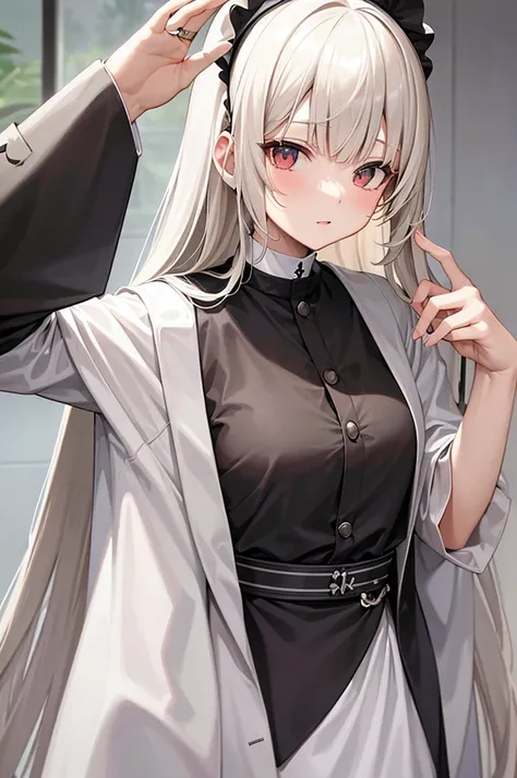 masterpiece,Sister Claire（Nijisanji）,Long Hair,Cream colored hair,Sharp bangs,Black Sister&#39;s Clothes,Plump clothes（1:2）,Medium chest,Big thighs